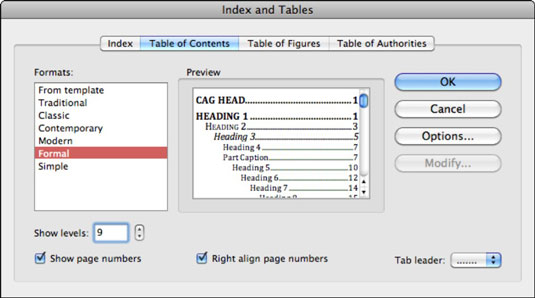 Manual table of contents word for mac os
